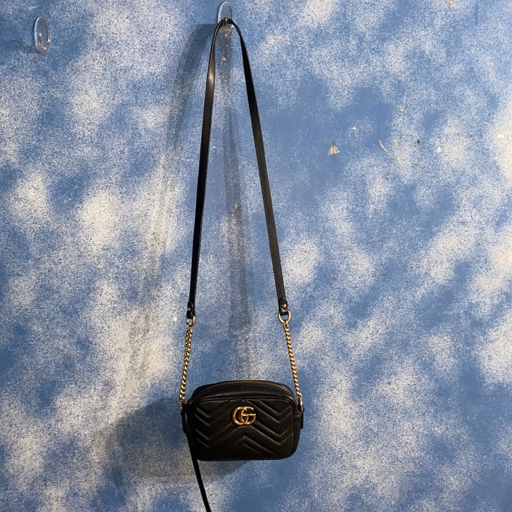 Gucci Black Crossbody Bag with Gold Accents
